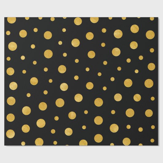エレガント水玉模様 – 黒金ゴールド ラッピングペーパー (フラット)