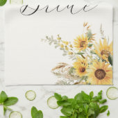 エレガント水素朴色ひまわりフローラ花嫁 キッチンタオル (折り畳み)