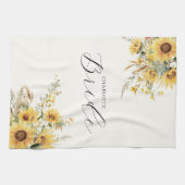 エレガント水素朴色ひまわりフローラ花嫁 キッチンタオル (横)