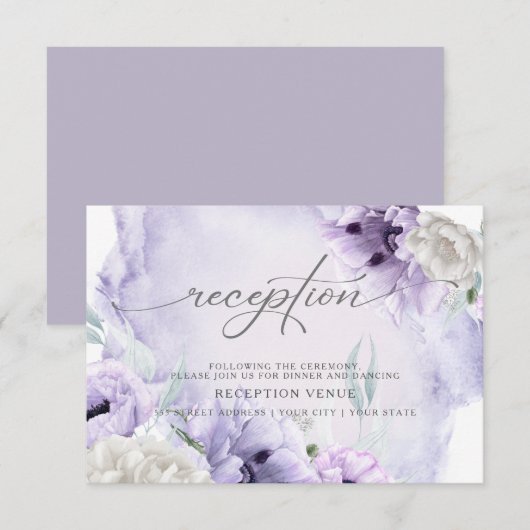 エレガント水素朴色バイオレットポピー 招待状 (正面/裏面)