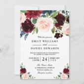 エレガント水色のモダン花結婚の 招待状 (正面)