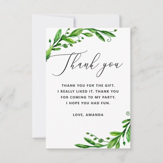 エレガント水色の緑のフローラの誕生日 サンキューカード (正面)