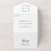 エレガント水色の緑結婚色 オールインワン招待状 (外側)