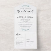 エレガント水色の緑結婚色 オールインワン招待状 (内側)