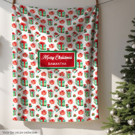 エレガント水色の赤伝統的緑 フリースブランケット