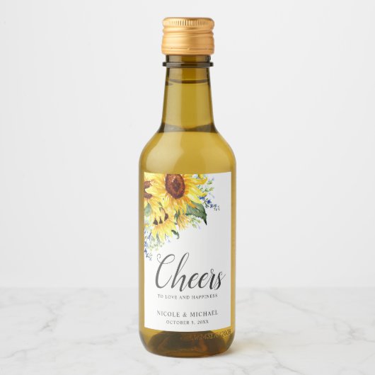 エレガント水色ひまパーソナライズされた結婚花 ワインラベル (正面)