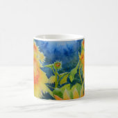 エレガント水色ひま絵画花 コーヒーマグカップ (中央)