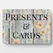 エレガント水色オレンジ色の野花バーウッド フォトプラーク (正面)