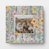 エレガント水色オレンジ色の野花バーウッド フォトプラーク (正面)