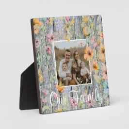 エレガント水色オレンジ色の野花バーウッド フォトプラーク