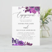 エレガント水色パープルフローラ婚約パーティ 招待状 (スタンド正面)