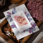 エレガント水色パープルフローラ葉誕生 案内状