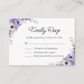 エレガント水色パープルフローラrsvp結婚s エンクロージャーカード (正面)