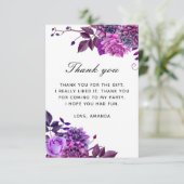 エレガント水色パープル薄紫フローラ誕生日 サンキューカード (スタンド正面)
