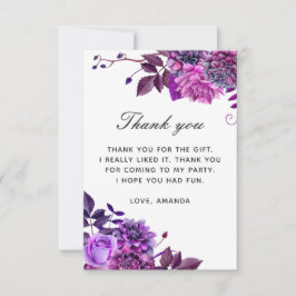 エレガント水色パープル薄紫フローラ誕生日 サンキューカード