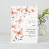 エレガント水色ピンクバタフライベビーシャワー 招待状 (スタンド正面)