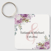 エレガント水色ピンクフローラ結婚式の引き出物 キーホルダー (正面)