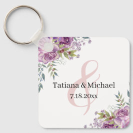 エレガント水色ピンクフローラ結婚式の引き出物 キーホルダー