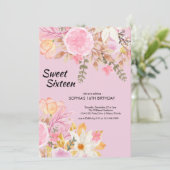 エレガント水色ピンクフローラSweet sixteen 招待状 (スタンド正面)
