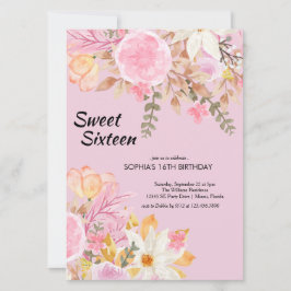 エレガント水色ピンクフローラSweet sixteen 招待状