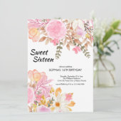 エレガント水色ピンクフローラSweet sixteen 招待状 (スタンド正面)