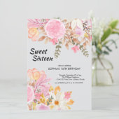 エレガント水色ピンクフローラSweet sixteen 招待状 (スタンド正面)