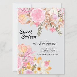 エレガント水色ピンクフローラSweet sixteen 招待状