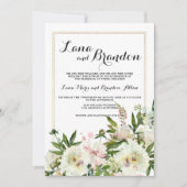 エレガント水色ピンク白金ゴールド結婚フローラ 招待状 (正面)