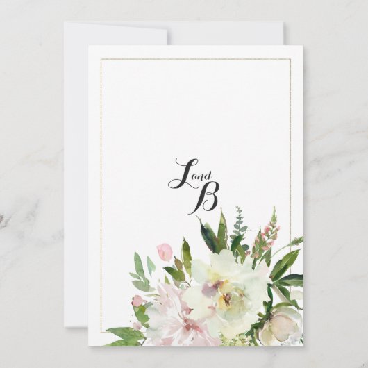 エレガント水色ピンク白金ゴールド結婚フローラ 招待状 (裏面)