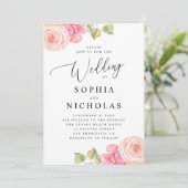 エレガント水色ピンク赤面結婚フローラ 招待状 (スタンド正面)