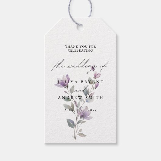 エレガント水色フローラスタイリッシュスクリプ結婚ト ギフトタグ (正面)
