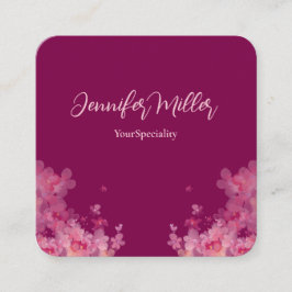 エレガント水色フローラ濃桃色 スクエア名刺
