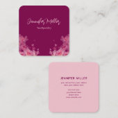 エレガント水色フローラ濃桃色 スクエア名刺 (正面/裏面)