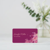 エレガント水色フローラ濃桃色 名刺 (スタンド正面)