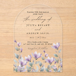 エレガント水色フローラ結婚スクリプト アクリル招待状