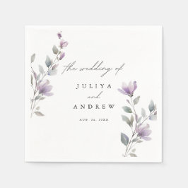 エレガント水色フローラ結婚スクリプト スタンダードカクテルナプキン