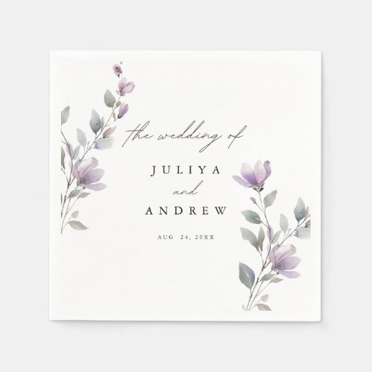 エレガント水色フローラ結婚スクリプト スタンダードカクテルナプキン (正面)