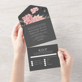 エレガント水色フローラ結婚 オールインワン招待状