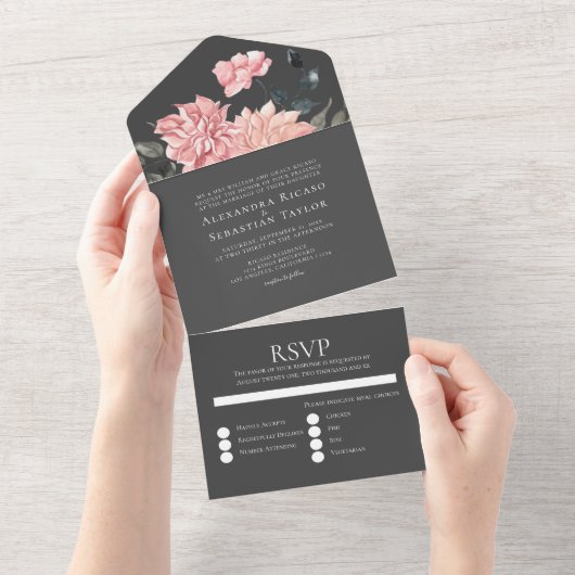 エレガント水色フローラ結婚 オールインワン招待状 (貼ってはがせる)