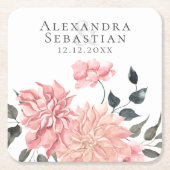 エレガント水色フローラ結婚 スクエアペーパーコースター (正面)