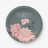 エレガント水色フローラ結婚 ペーパープレート (正面)