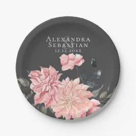 エレガント水色フローラ結婚 ペーパープレート