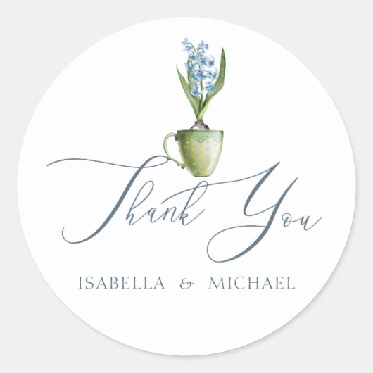 エレガント水色フローラ結婚 ラウンドシール (正面)
