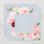 エレガント水色フローラ結婚 招待状 (正面/裏面)