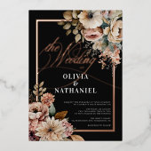 エレガント水色フローラ結婚 箔招待状 (正面)