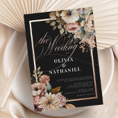 エレガント水色フローラ結婚 箔招待状