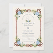 エレガント水色フローラ航海の結婚の 招待状 (正面)