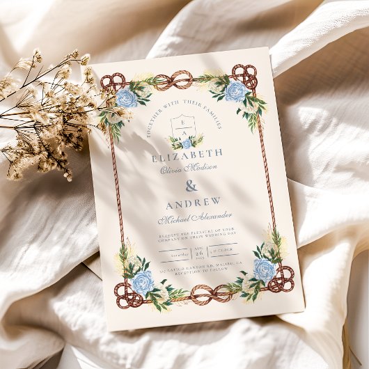 エレガント水色フローラ航海の結婚の 招待状