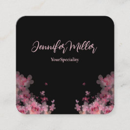 エレガント水色フローラ黒 スクエア名刺