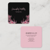 エレガント水色フローラ黒 スクエア名刺 (正面/裏面)